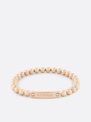 gold nelkenvergoldetes perlen-armband mit logo für damen - tommy hilfiger