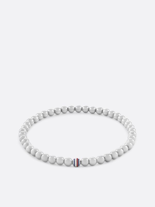Stainless Steel Signature Bead Bracelet — Silver