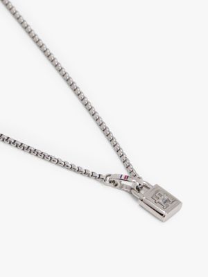 silver th monogram padlock stainless steel necklace for women tommy hilfiger