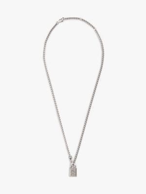 silver th monogram padlock stainless steel necklace for women tommy hilfiger