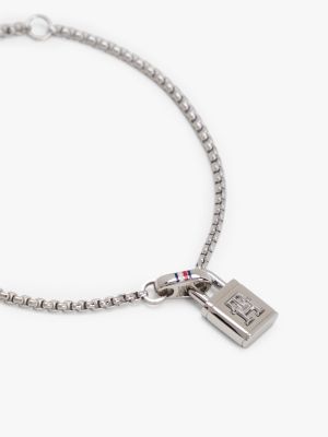 silver th monogram padlock stainless steel bracelet for women tommy hilfiger