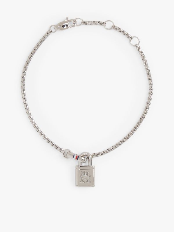 TH Monogram Padlock Stainless Steel Bracelet — Silver