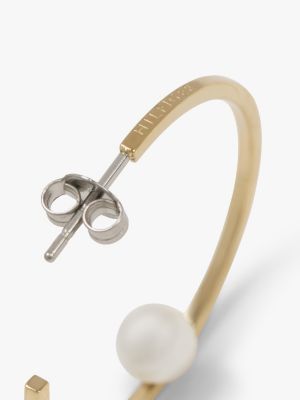 white gold-plated glass pearl hoop earrings for women tommy hilfiger