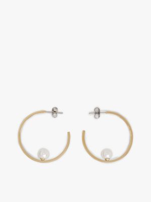 white gold-plated glass pearl hoop earrings for women tommy hilfiger