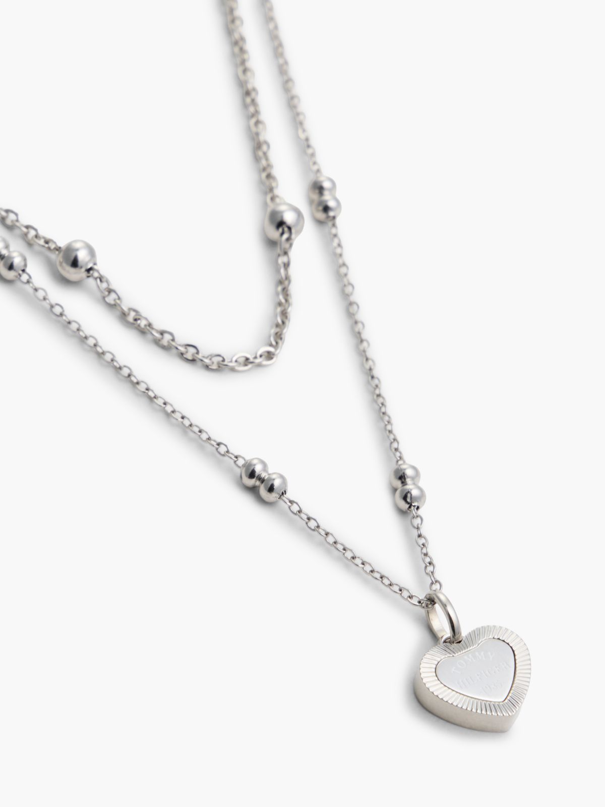 Stainless Steel Heart Charm Layered Necklace — Silver