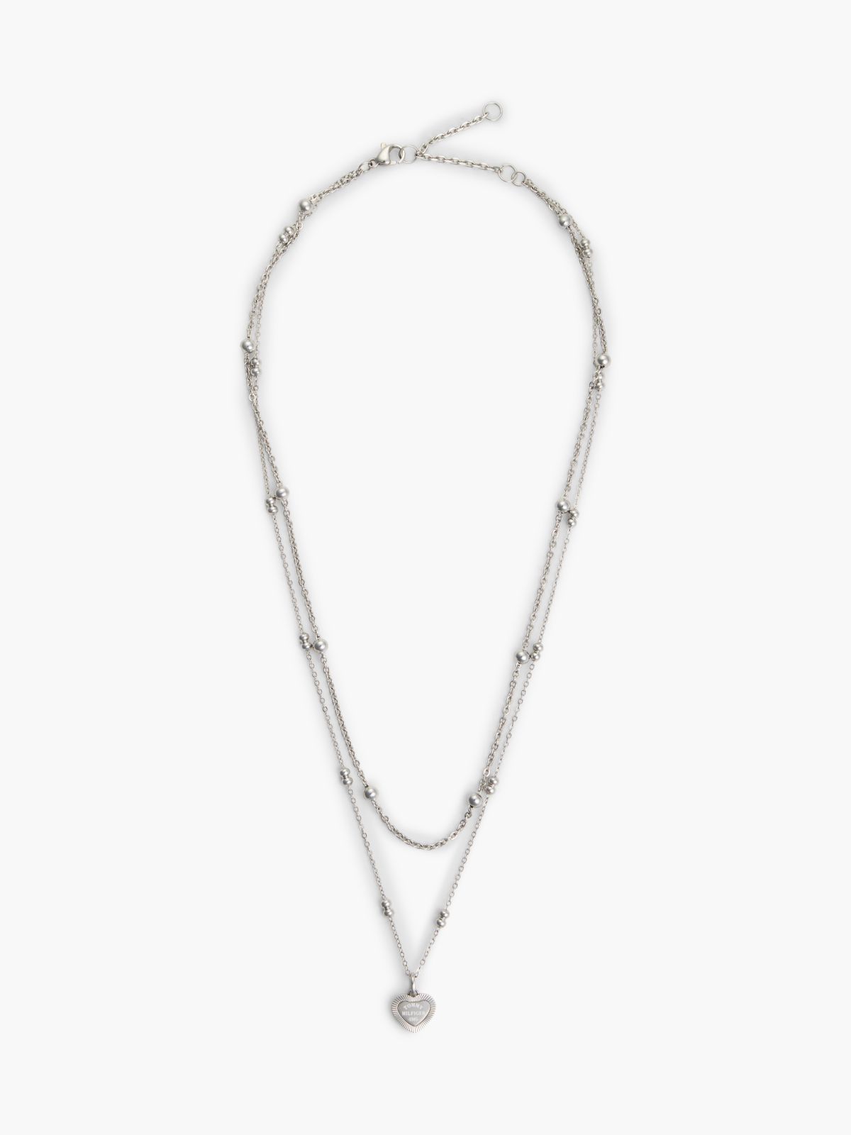 Stainless Steel Heart Charm Layered Necklace — Silver