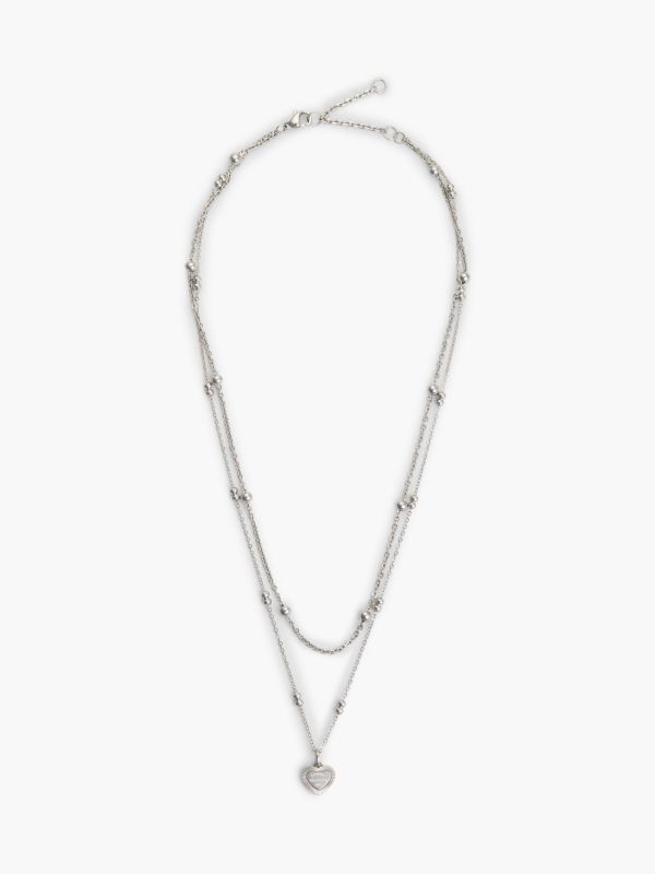 Stainless Steel Heart Charm Layered Necklace — Silver