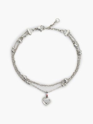 silver stainless steel heart charm layered bracelet for women tommy hilfiger