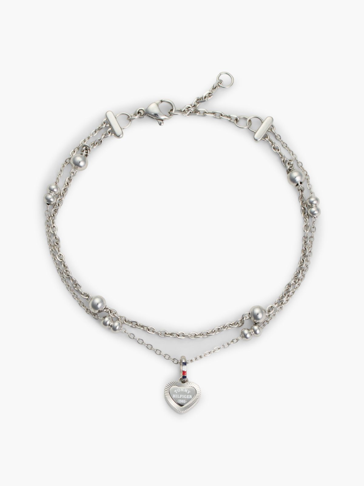 Stainless Steel Heart Charm Layered Bracelet — Silver