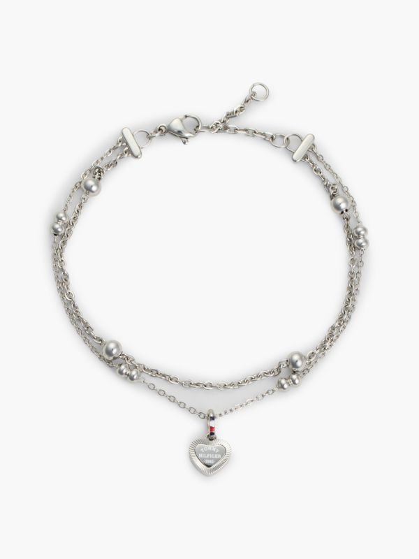 Stainless Steel Heart Charm Layered Bracelet — Silver
