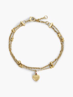 gold gold-plated heart charm layered bracelet for women tommy hilfiger