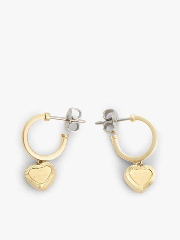 Gold-Plated Heart Charm Hoop Earrings — Gold