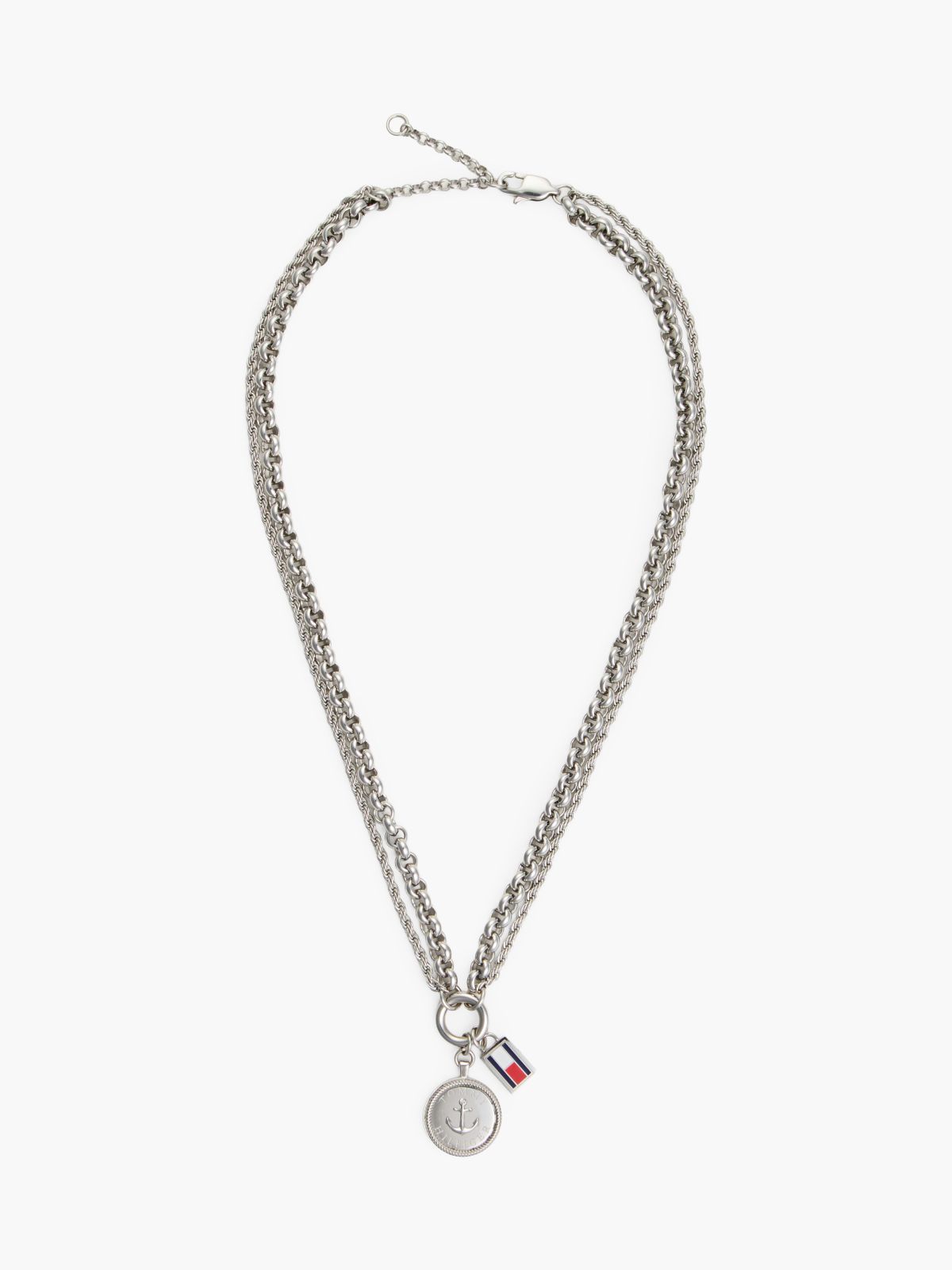 Stainless Steel Double Chain Nautical Charm Necklace — Silver