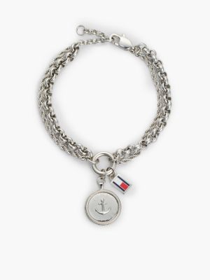 silver doppeltes edelstahl-armband mit maritimen anhängern für damen - tommy hilfiger
