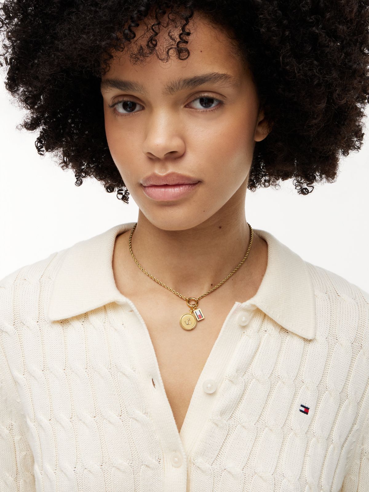 Gold-Plated Rope Chain Nautical Charm Necklace — Gold