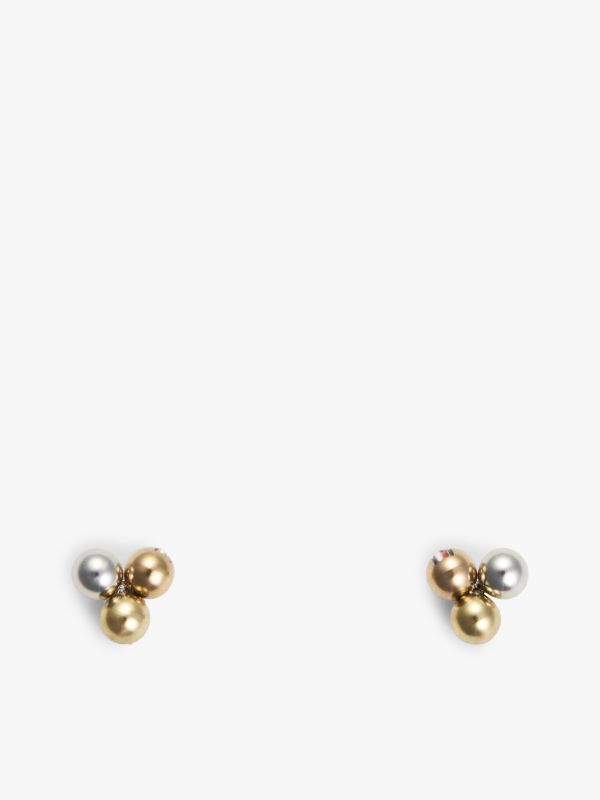 Three-Tone Stud Earrings — Gold