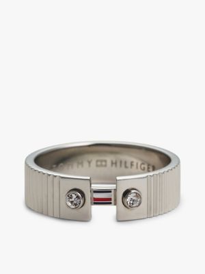 silver ring aus edelstahl mit streifen für damen - tommy hilfiger