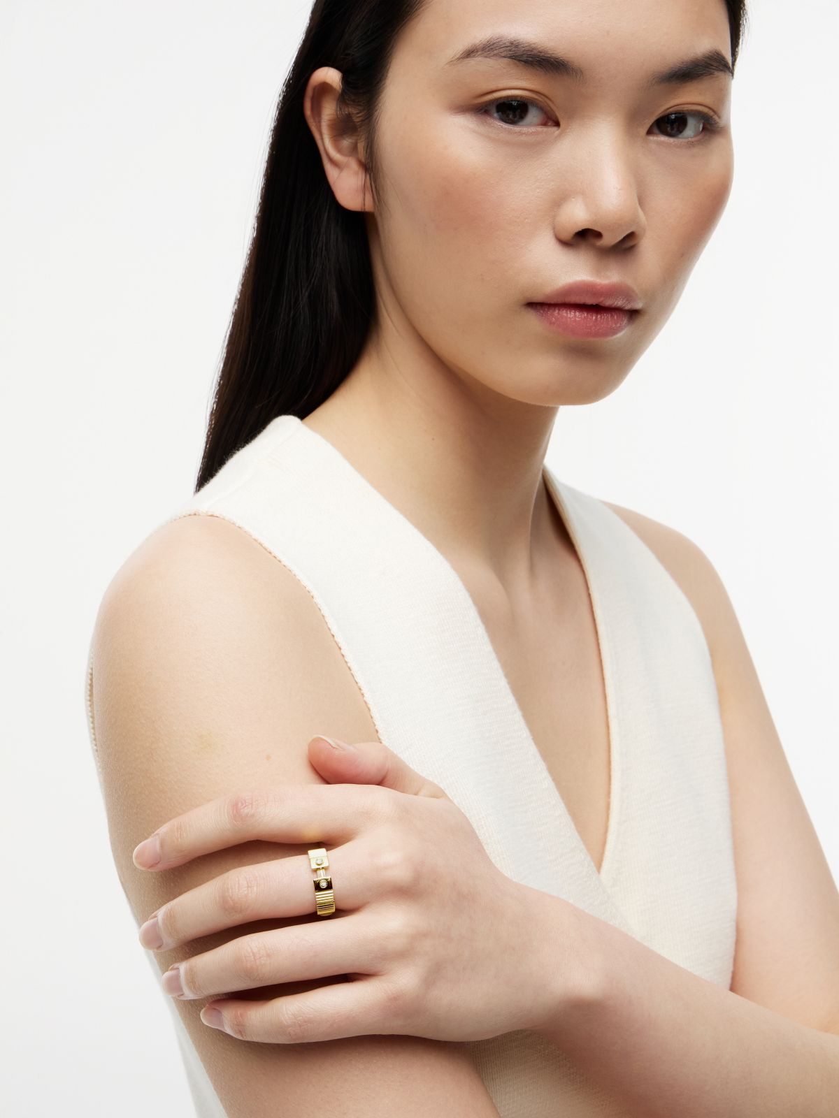 Gold-Plated Stainless Steel Stripe Ring — Gold