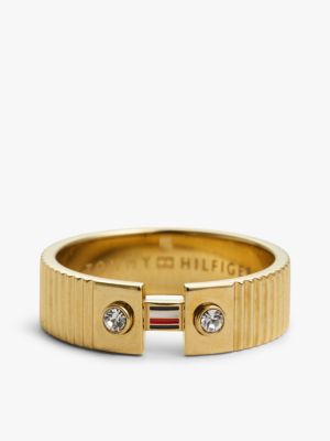 gold vergoldeter edelstahl-ring mit streifen für damen - tommy hilfiger