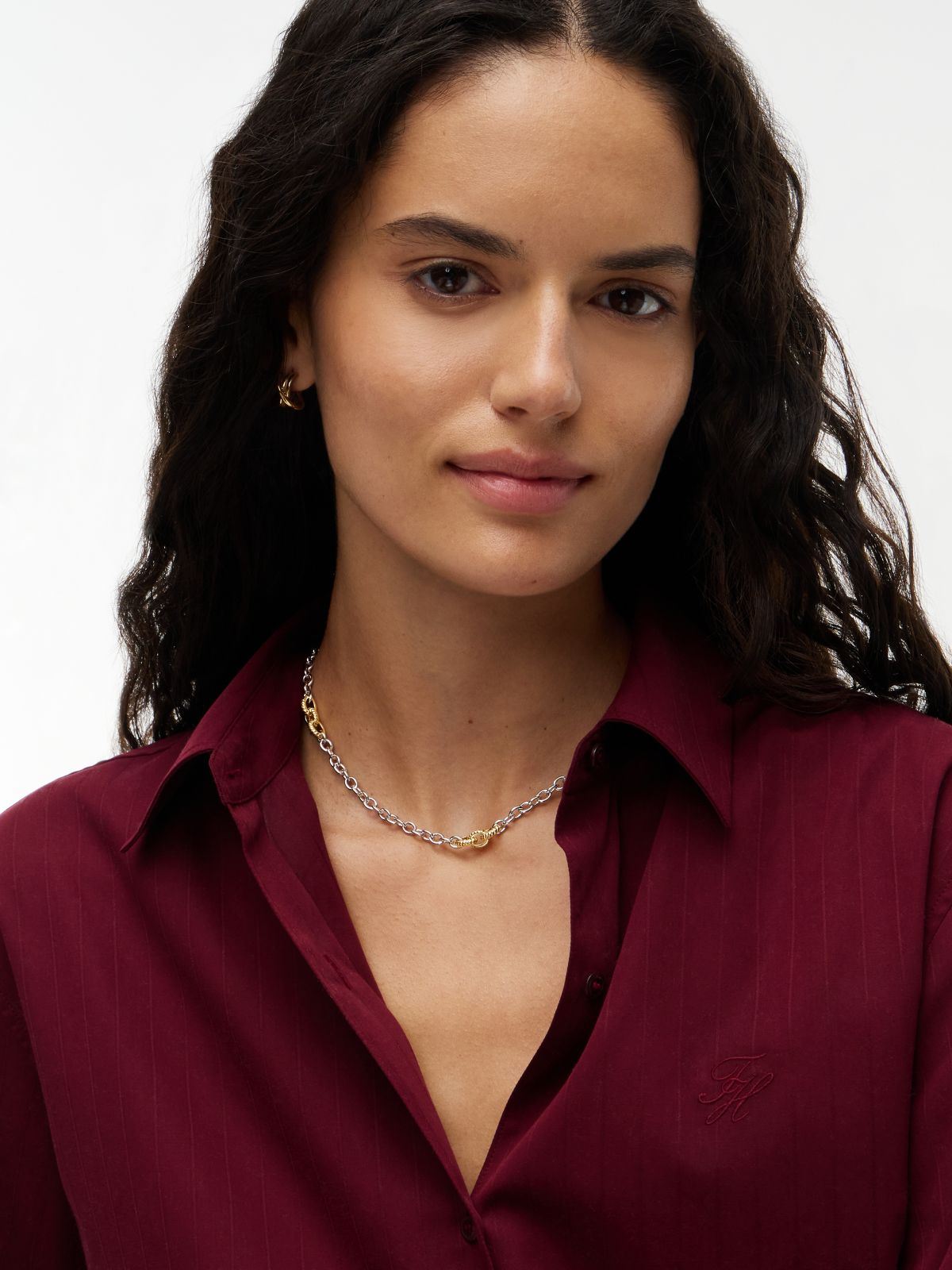 Two-Tone Rope Texture Link Necklace — Multi