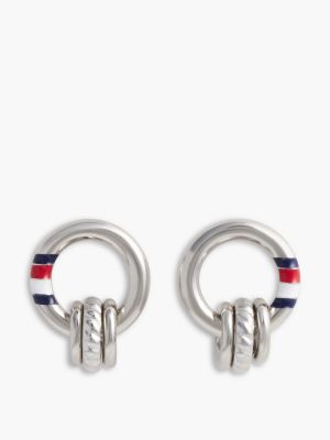 silver oorknopjes van roestvrij staal met touwdetail voor dames - tommy hilfiger