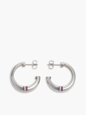 silver stainless steel logo stud earrings for women tommy hilfiger