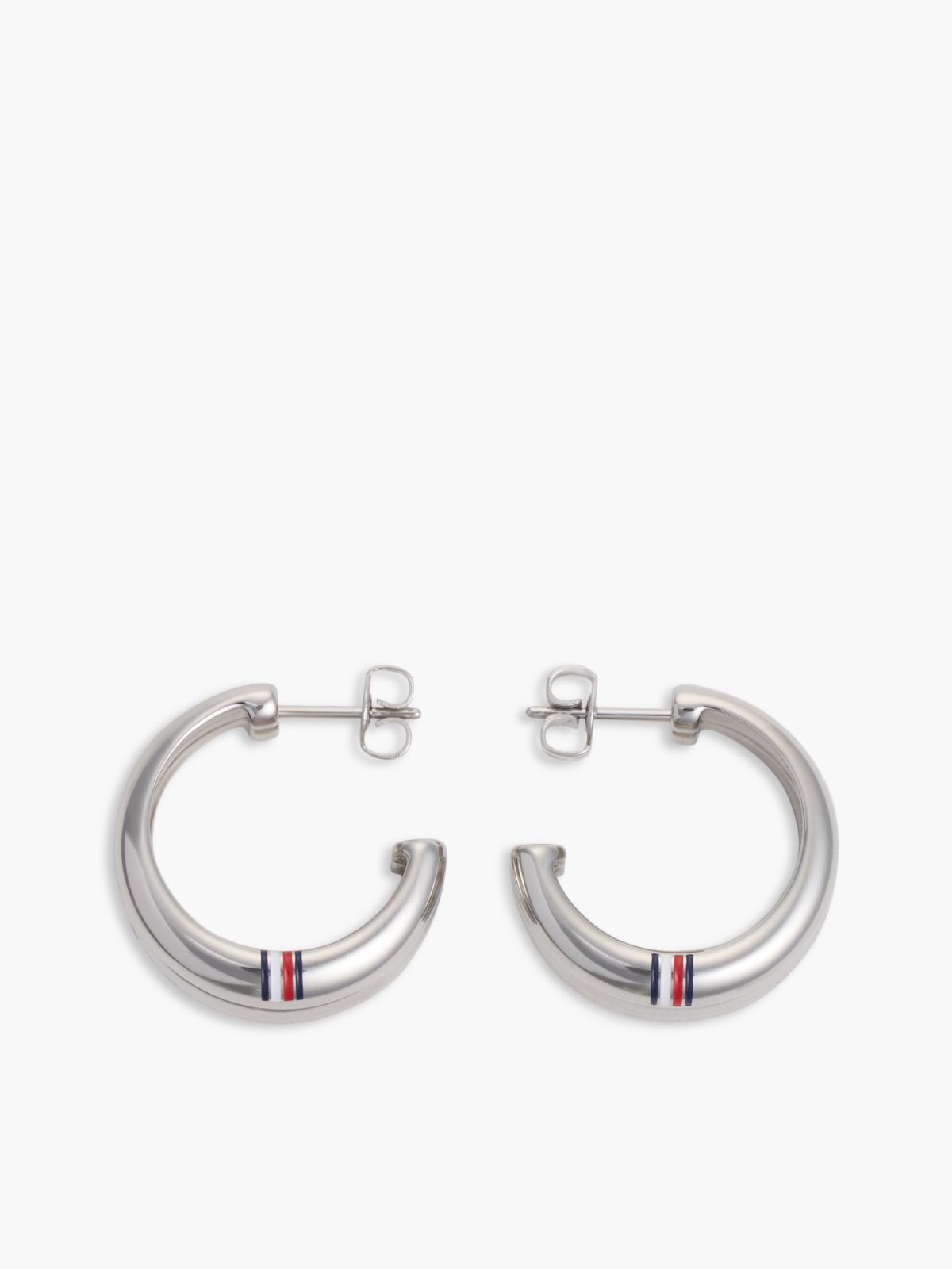 Stainless Steel Logo Stud Earrings — Silver