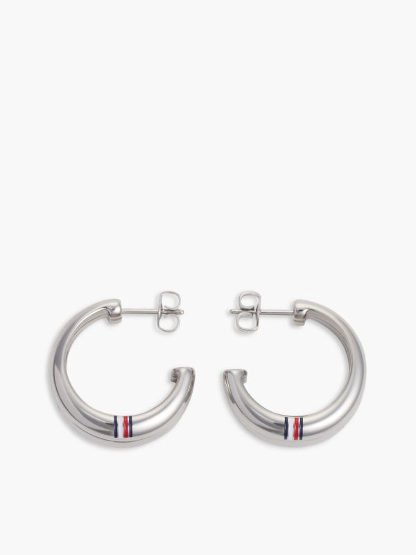 Stainless Steel Logo Stud Earrings — Silver