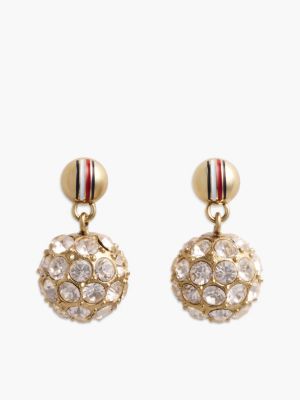 gold gold-plated stainless steel pavé crystal earrings for women tommy hilfiger