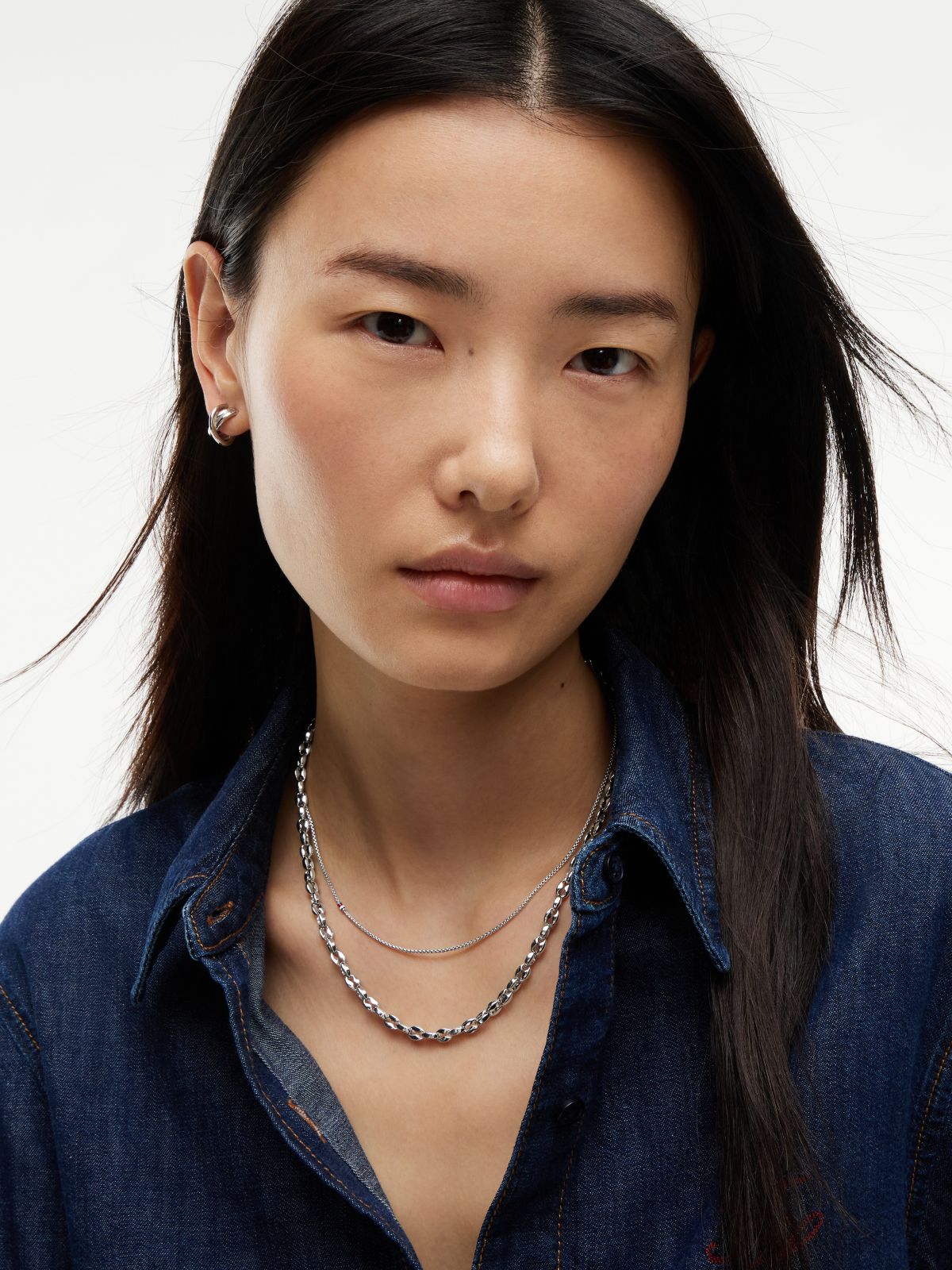 Stainless Steel Double Chain Necklace — Silver