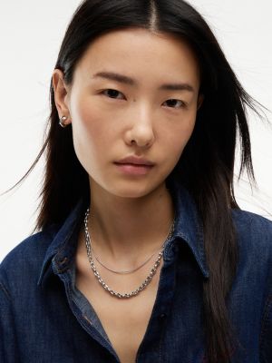 silver stainless steel double chain necklace for women tommy hilfiger