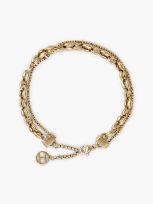 gold dubbele schakelarmband van verguld roestvrij staal voor dames - tommy hilfiger