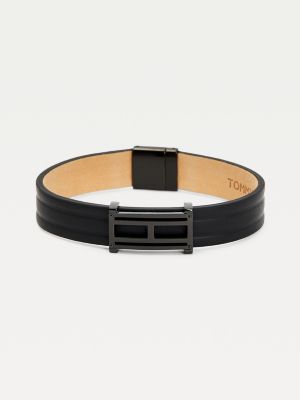 tommy hilfiger black leather bracelet
