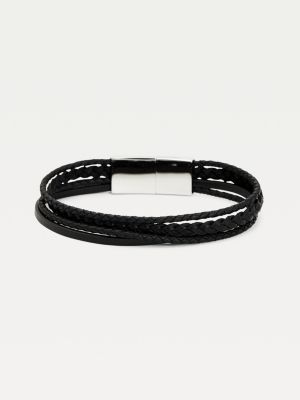 Black Leather Multi Wrap Plaque Bracelet | BLACK | Tommy Hilfiger