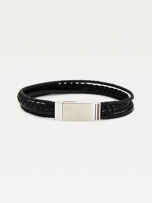 tommy hilfiger black leather bracelet