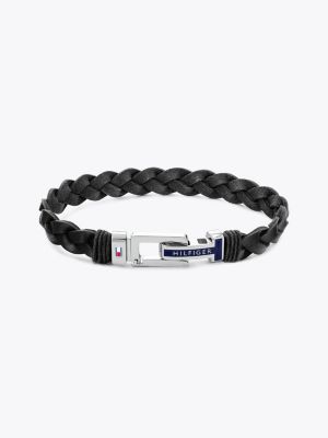 tommy hilfiger black leather bracelet