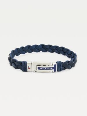Navy Flat Braided Leather Bracelet 