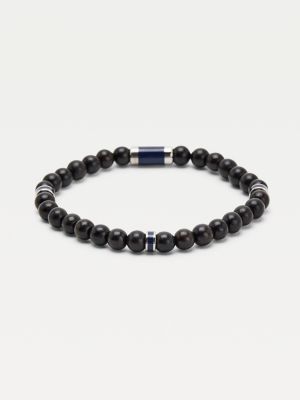 bracciale con perline di legno nere nero da uomini tommy hilfiger