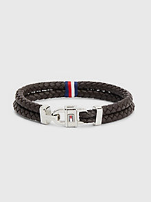 brown brown leather carabiner bracelet for men tommy hilfiger