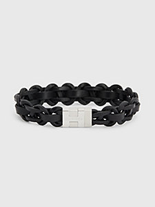 black braided black leather bracelet for men tommy hilfiger
