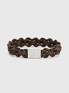 brown braided brown leather bracelet for men tommy hilfiger