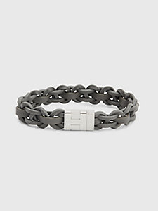 bracelet en cuir tressé gris gris pour hommes tommy hilfiger