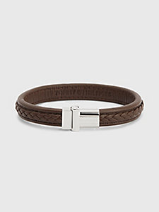 brown braided brown leather magnetic closure bracelet for men tommy hilfiger