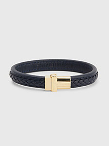 blue braided blue leather magnetic closure bracelet for men tommy hilfiger