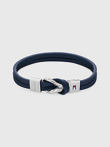 bracelet en cuir marine et acier inoxydable bleu pour hommes tommy hilfiger