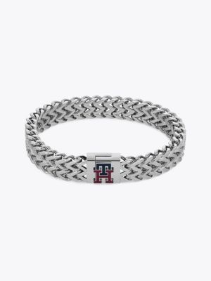 silver bransoleta ze stali nierdzewnej z monogramem th dla mężczyźni - tommy hilfiger