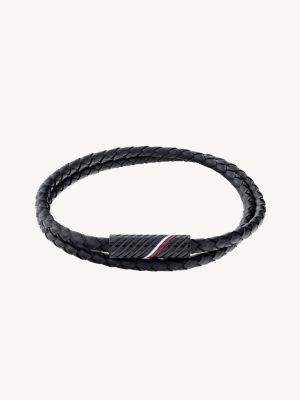 Men's Braided Black Leather Double-Wrap Bracelet