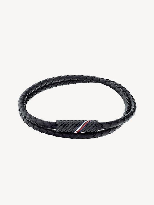 black double wrap braided black leather bracelet for men tommy hilfiger