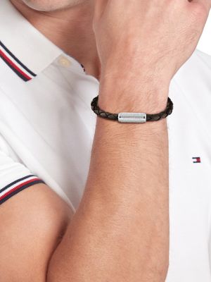 braun geflochtenes dunkelbraunes lederarmband für herren - tommy hilfiger