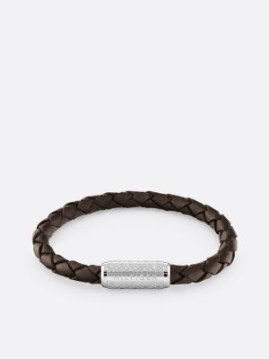 bracelet en cuir tressé lâche marron foncé brown pour hommes tommy hilfiger